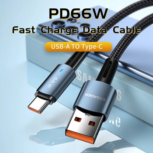 ESSAGER 1m Fast Charging Cable 6A Braided Design USB to Type C Cell Phone Cable 480Mbps Data Transmission Cord - Blue - 2