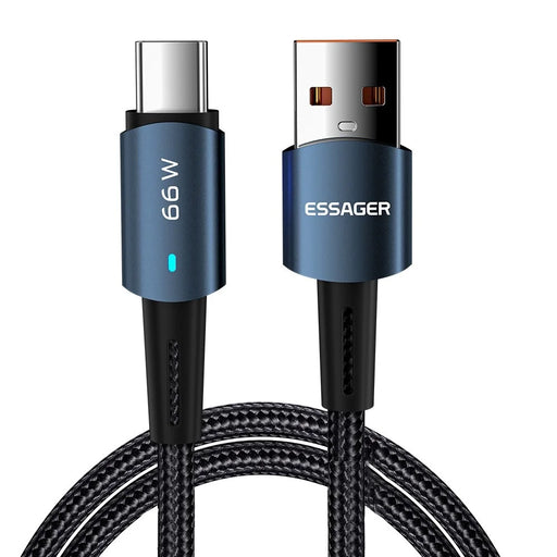 ESSAGER 2m USB C Charger Cord Premium Braided USB A to Type C 6A Charging Data Transfer Cable Fast Charge for Smartphones Tablets Laptops - Blue - 1