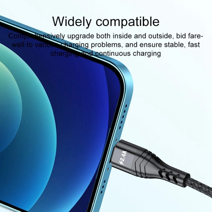 For iPhone 15 Series 2m 4-in-1 66W 6A 4-Output Fast Charging Charging Cable USB to 8Pin+Micro USB+Dual Type-C Braided Cable Adapter - Black - 3