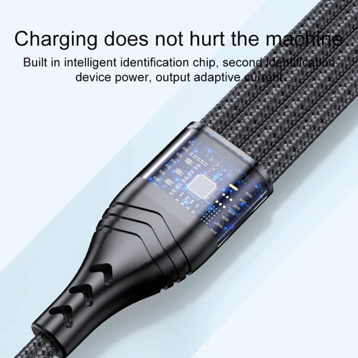 For iPhone 15 Series 2m 4-in-1 66W 6A 4-Output Fast Charging Charging Cable USB to 8Pin+Micro USB+Dual Type-C Braided Cable Adapter - Black - 5