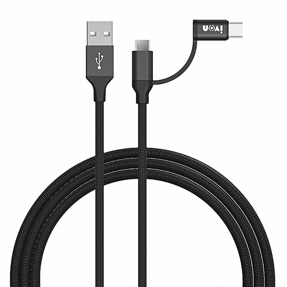 IVON CA52 for iPhone 15 Series 1m 2.4A Charger Wire USB to Type-C+Micro USB Data Cable - Black - 1