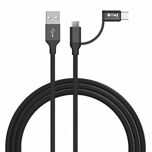 IVON CA52 for iPhone 15 Series 1m 2.4A Charger Wire USB to Type-C+Micro USB Data Cable - Black - 1