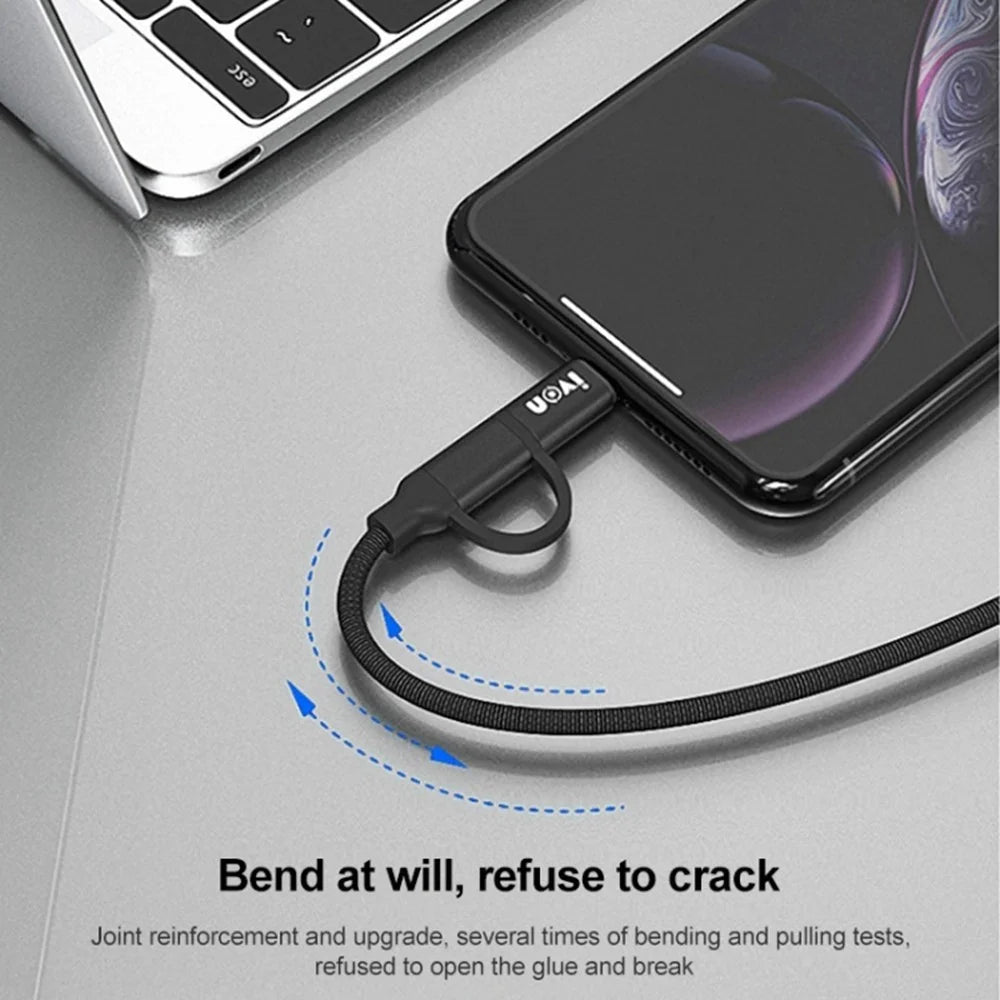 IVON CA52 for iPhone 15 Series 1m 2.4A Charger Wire USB to Type-C+Micro USB Data Cable - Black - 5