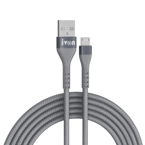 IVON CA92 1.5m USB to Micro USB Data Cord 2.4A Flexible Rubber Cable - Grey - 1