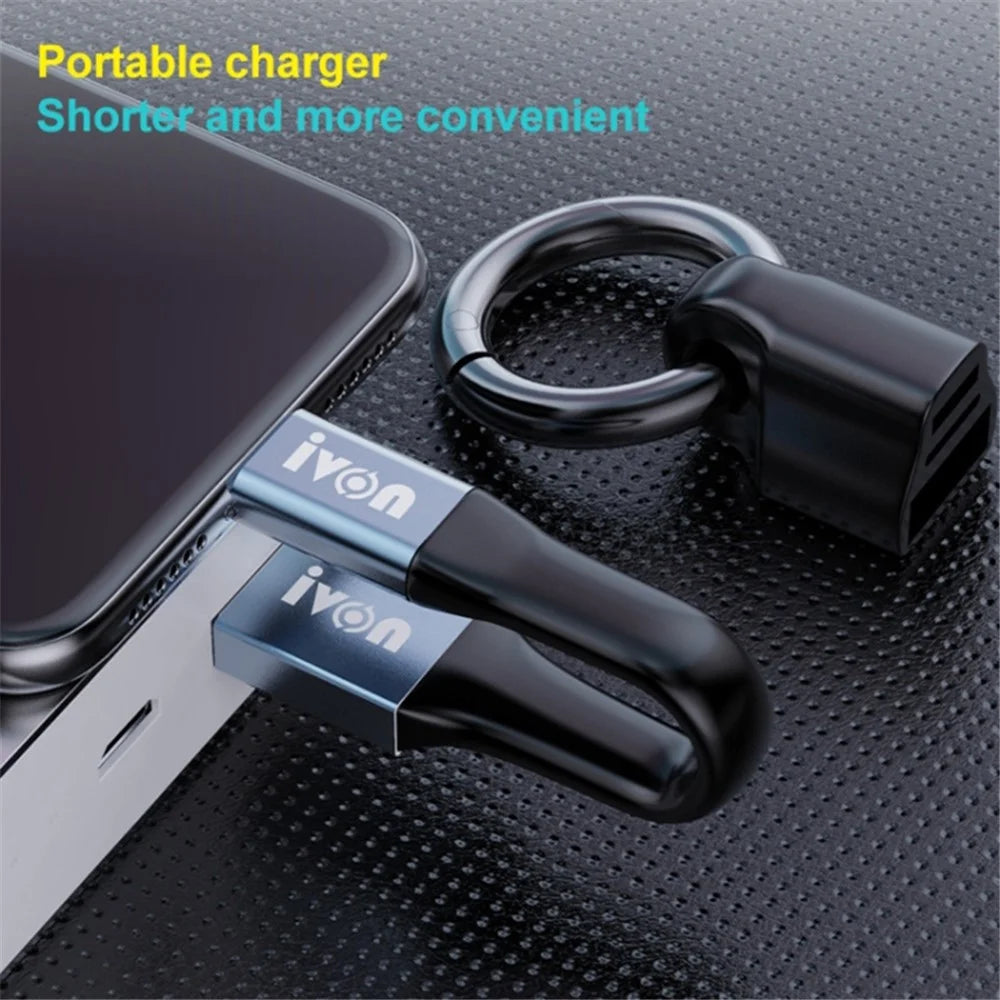 IVON CA90 14.5cm 3.1A USB to Micro USB TPE Data Cable with Keychain - Grey - 3