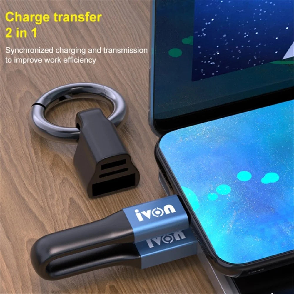 IVON CA90 14.5cm 3.1A USB to Micro USB TPE Data Cable with Keychain - Grey - 5