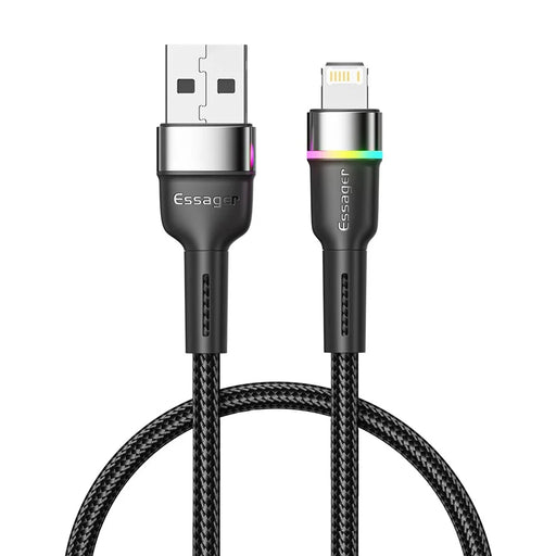 ESSAGER 1m 3A Fast Charging Cable USB-A to 6Pin Braided Cord with Data Transmission and Color Indicator Light - 1