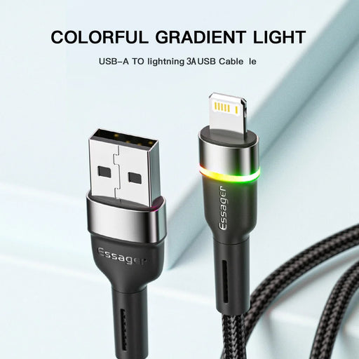 ESSAGER 1m 3A Fast Charging Cable USB-A to 6Pin Braided Cord with Data Transmission and Color Indicator Light - 2
