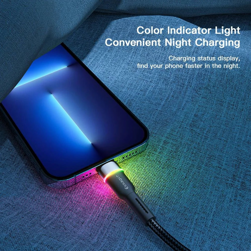 ESSAGER 2m USB-A to 6Pin 3A Fast Charging Cable LED Lighting 480Mbps Transfer Data Cable Cord - Black - 4