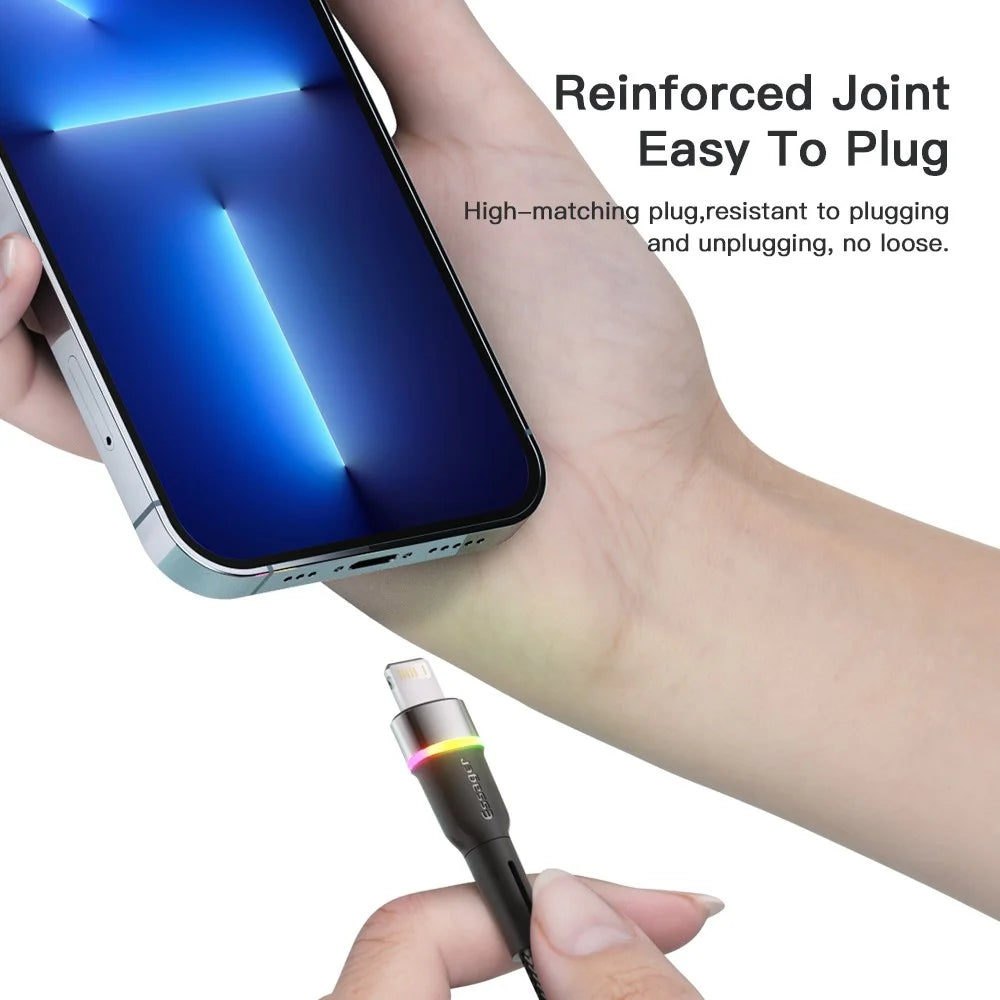 ESSAGER 2m USB-A to 6Pin 3A Fast Charging Cable LED Lighting 480Mbps Transfer Data Cable Cord - Black - 6