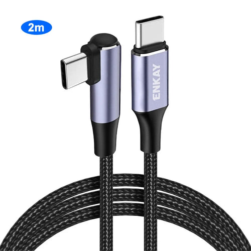 ENKAY HAT PRINCE 2m Type C Cable E-Marker Elbow Design PD 100W 5A Fast Charging Wire 480Mbps Data Transmission USB C Cord - 1