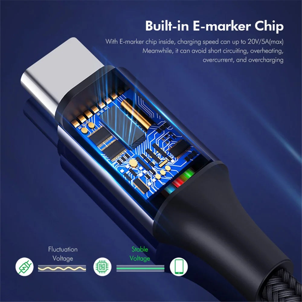 ENKAY HAT PRINCE 1m USB C to USB C Cable PD 100W Elbow Design 5A Super Fast Charging E-Marker Nylon Braided Cord for MacBook iPad Galaxy Note 20 Cell Phones Laptops - 2