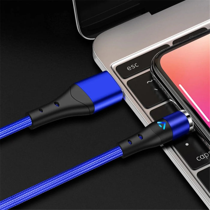 2m Magnetic Attraction Nylon Braided 3A Charging Cable USB Data Transmission Cord (No Magnetic Adapter) - Blue - 2