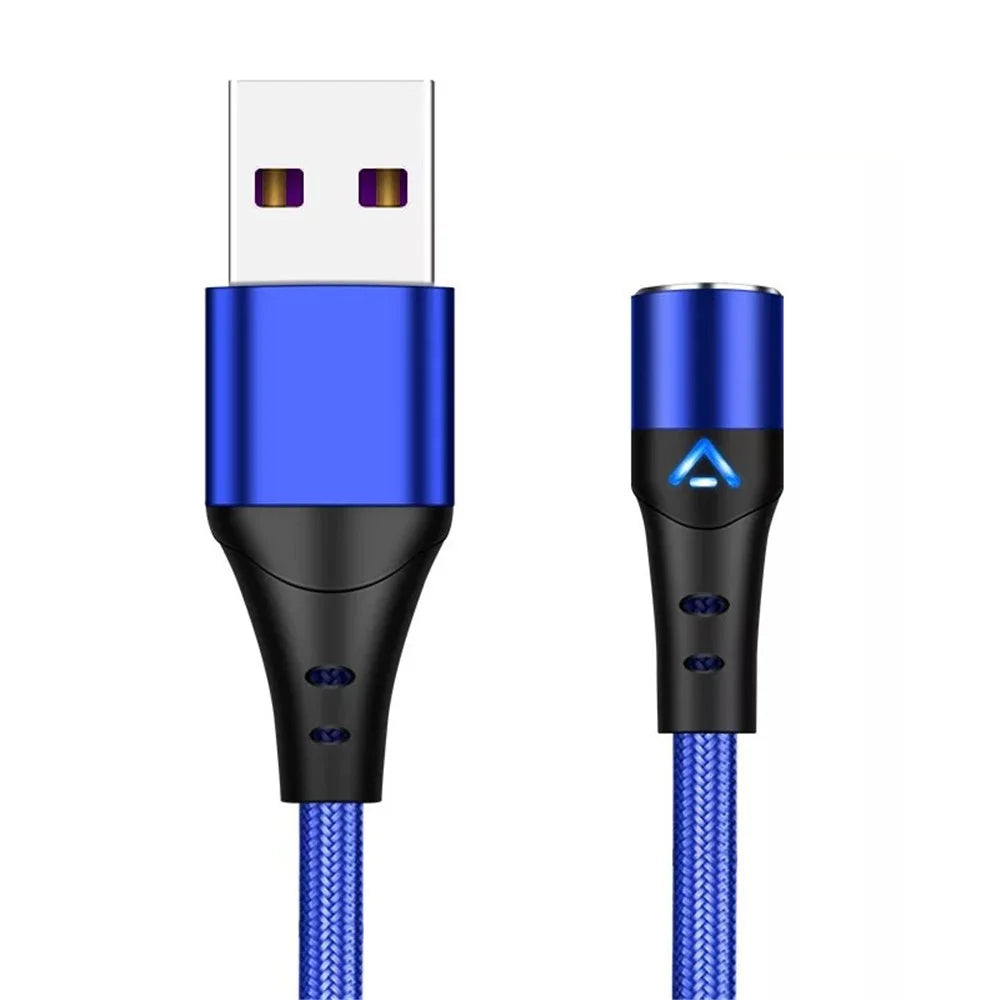 1m Magnetic Adsorption Nylon Braided 5A Fast Charging Cable USB Data Cord with LED Indicator (No Magnetic Adapter) - Blue - 1