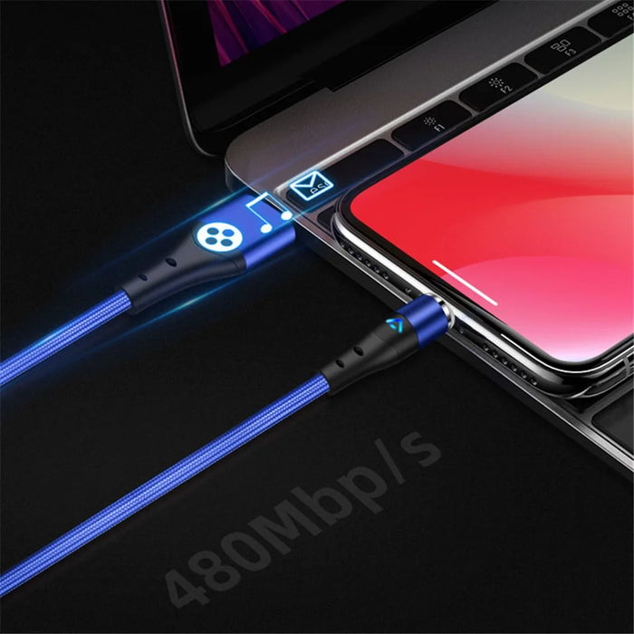 1m Magnetic Adsorption Nylon Braided 5A Fast Charging Cable USB Data Cord with LED Indicator (No Magnetic Adapter) - Blue - 4