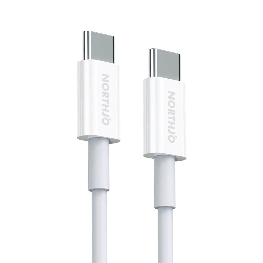 NORTHJO 2m 60W USB C to USB C PD Fast Charging Cable 480Mbps Data Transmission Cord - White - 1