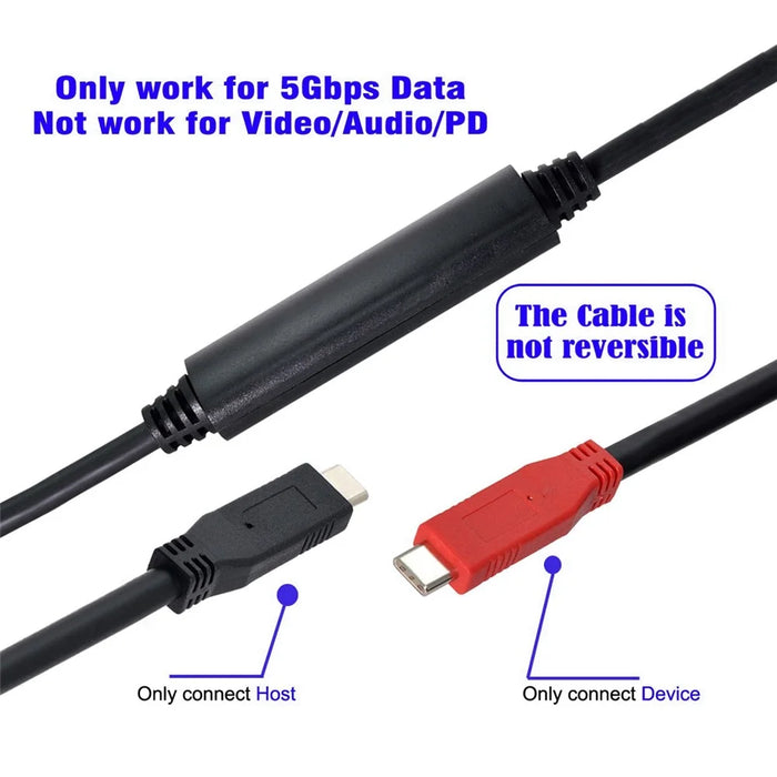 UC-044-BK 8m Type-C Cable USB-C Male to USB-C Male Cable Adapter 5Gbps Gen1 Chipset Repeater Data Cable Single-Way Transfer Converter for Industrial Camera, Laptop PC, Disk - 6