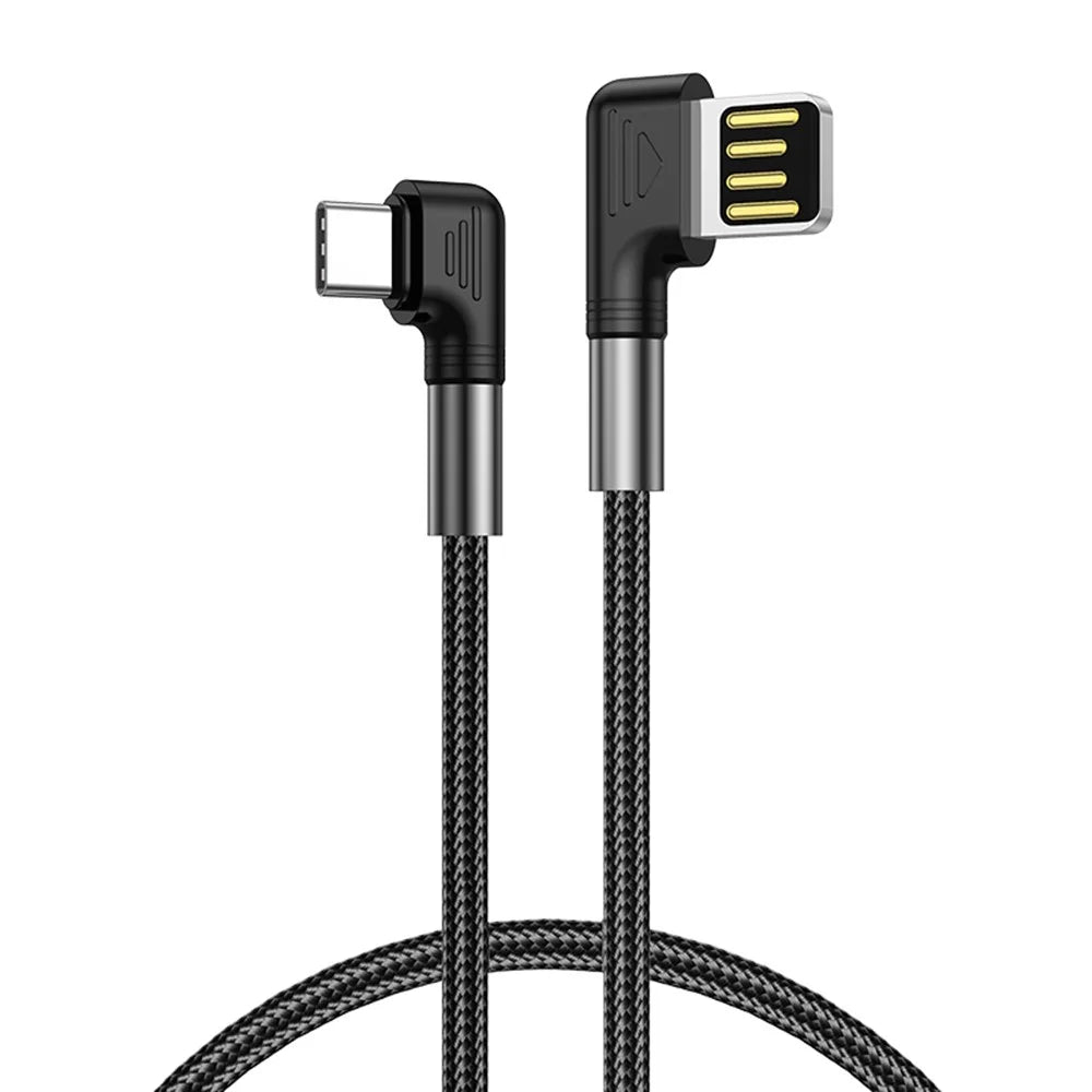 For iPhone 15 Series 1m USB to Type-C 90 Degree Elbow Data Cable 3A Fast Charging Nylon Braided Wire - 1