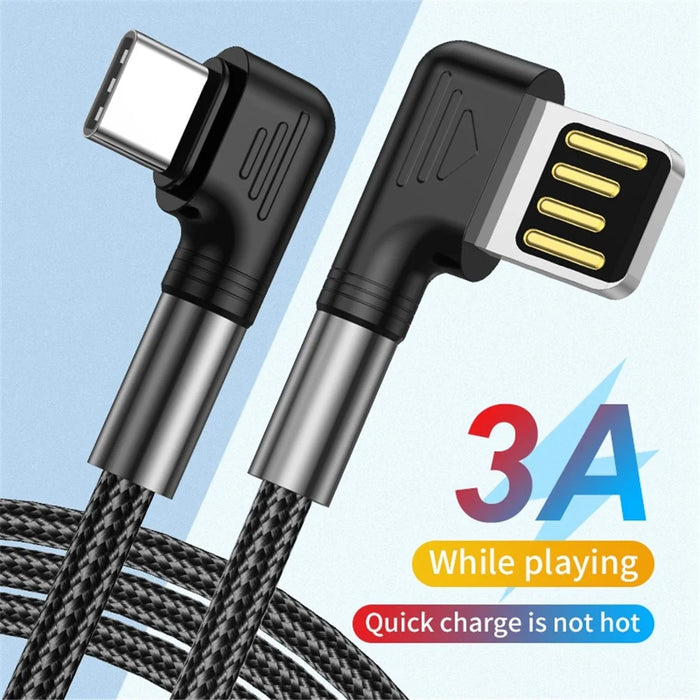 For iPhone 15 Series 1m USB to Type-C 90 Degree Elbow Data Cable 3A Fast Charging Nylon Braided Wire - 4