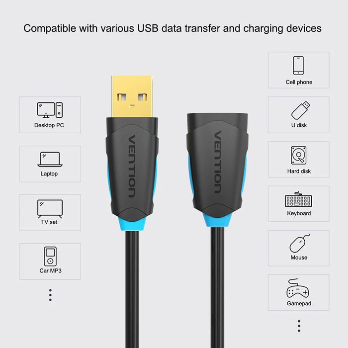 VENTION CBCBD 0.5m USB 2.0 Extension Cable Data Cable for Xbox One PC Smart TV, Black - 3