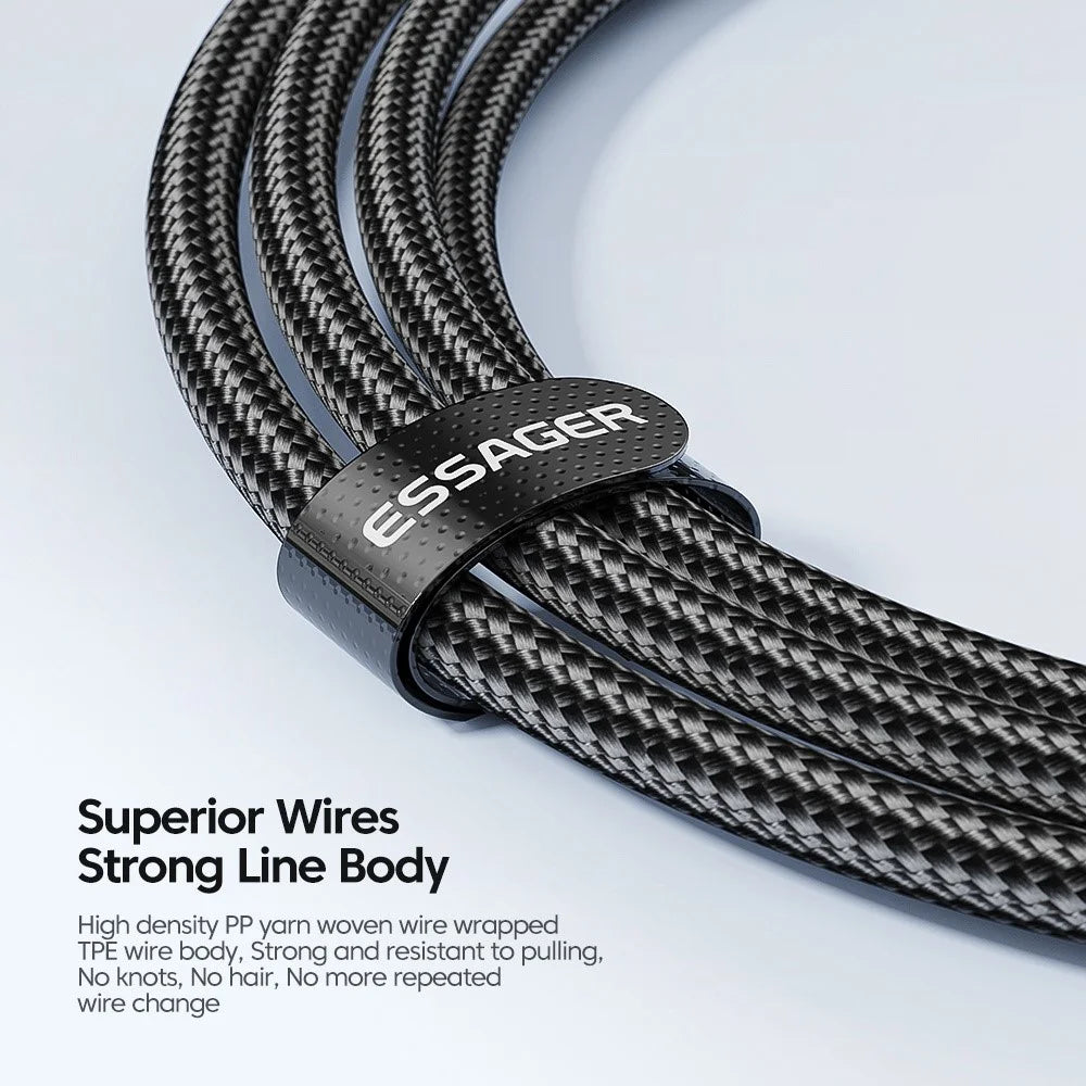 ESSAGER 3m Cell Phone Cable USB C High-speed 100W 5A PD Charging 480Mbps Fast Data Transmission Line - 6