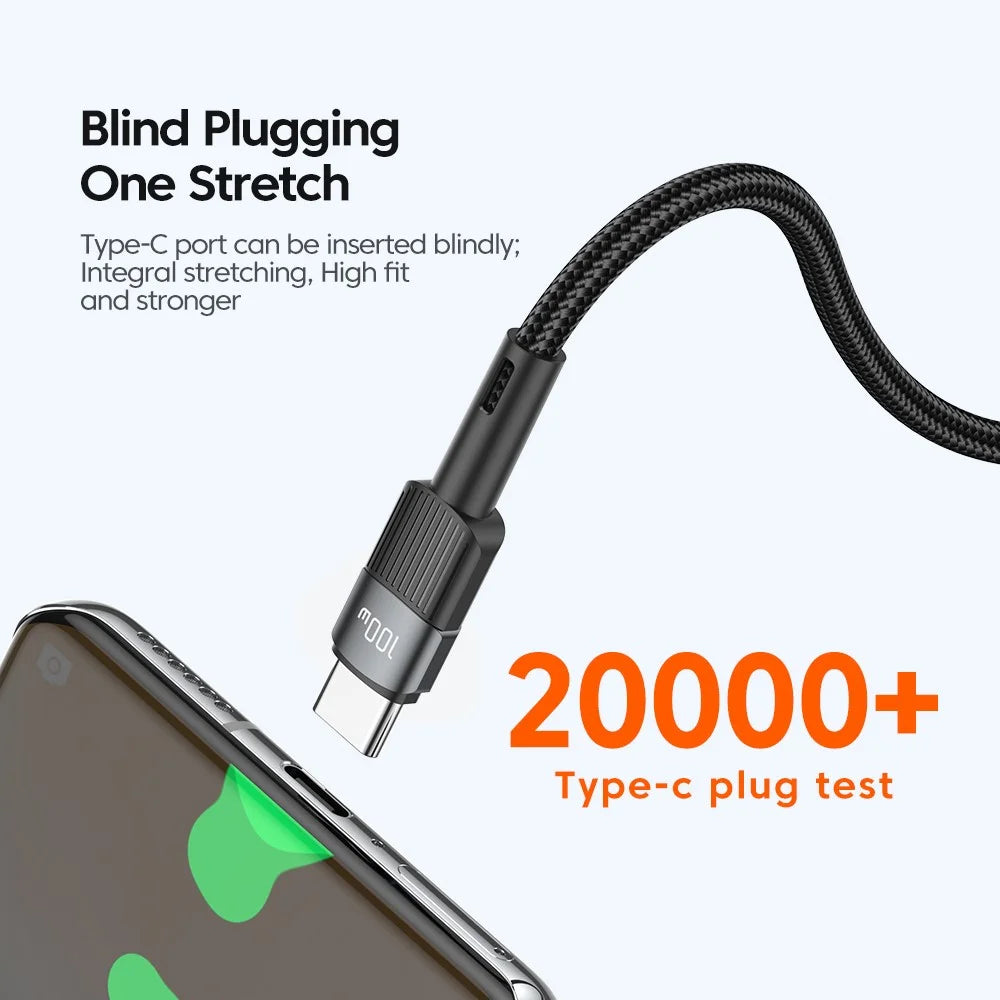 ESSAGER 3m Cell Phone Cable USB C High-speed 100W 5A PD Charging 480Mbps Fast Data Transmission Line - 7