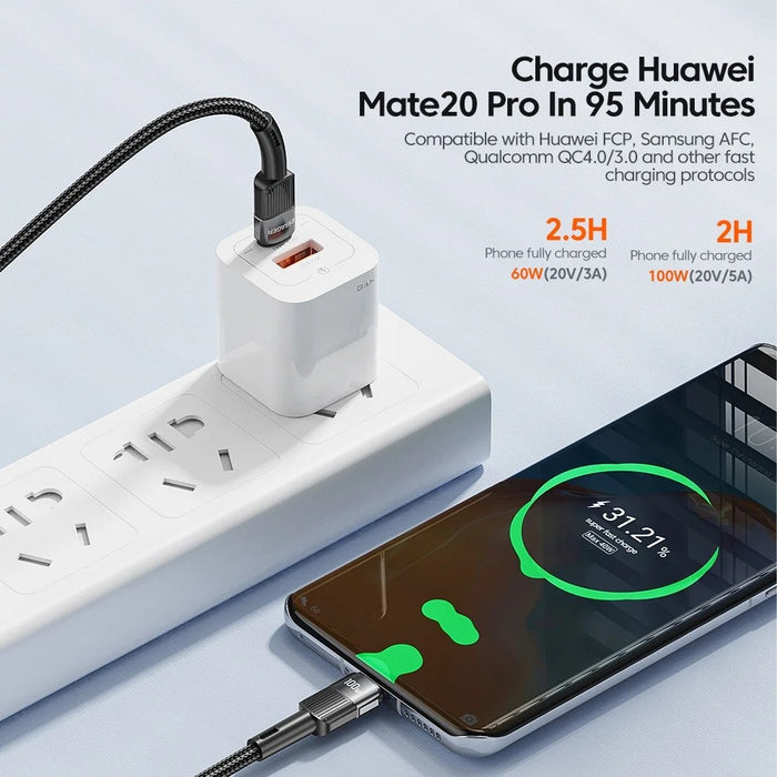 ESSAGER 2m Super Long USB C PD 100W Fast Charging Charge Cord 480Mbps Data Transmission Cable - Black - 3