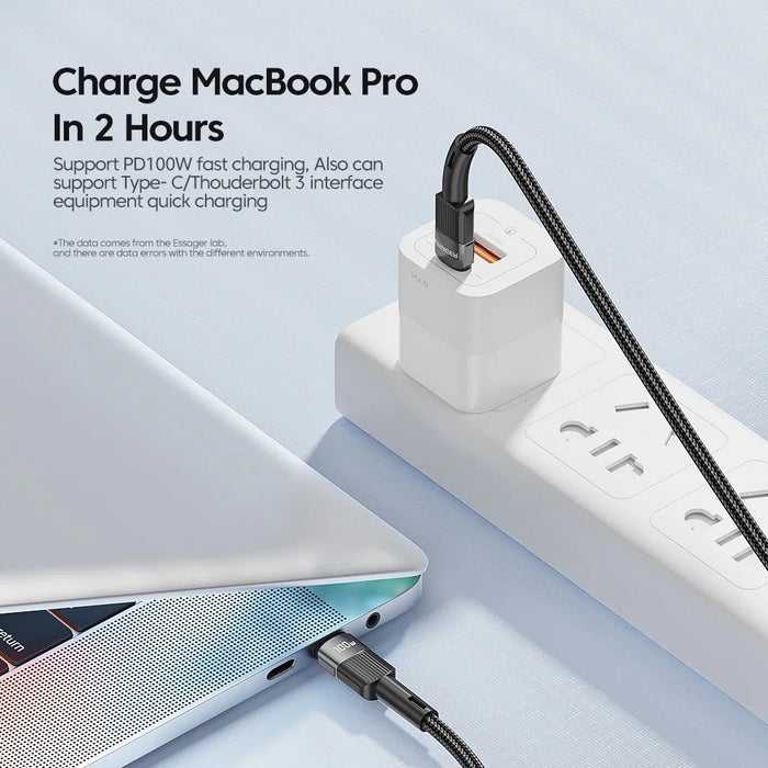 ESSAGER 2m Super Long USB C PD 100W Fast Charging Charge Cord 480Mbps Data Transmission Cable - Black - 5