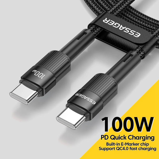 ESSAGER 1m Type C High-speed 100W PD Charging Cable 480Mbps Fast Data Transfer Cord - Black - 2