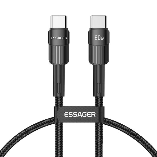ESSAGER 1m USB C to C Cable 60W PD Fast Charging 480Mbps Fast Data Transmission Cord - Black - 1