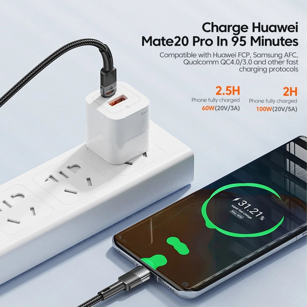 ESSAGER 1m USB C to C Cable 60W PD Fast Charging 480Mbps Fast Data Transmission Cord - Black - 3