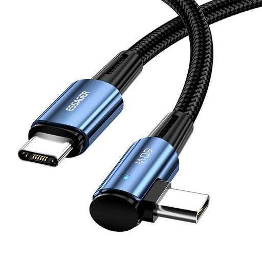 ESSAGER ChenGuang 2m 60W Type-C to Type-C Elbow Cable Fast Charging 480Mbps Braided Data Cord - Blue - 1