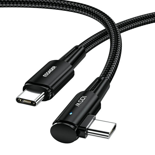 ESSAGER ChenGuang 3m 100W Type-C to Type-C Elbow 5A Laptop Phone Fast Charging Cable Braided Data Cord - 1