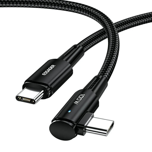 ESSAGER ChenGuang 3m 100W Type-C to Type-C Elbow 5A Laptop Phone Fast Charging Cable Braided Data Cord - 1