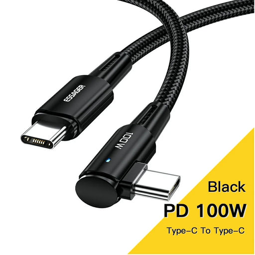 ESSAGER ChenGuang 3m 100W Type-C to Type-C Elbow 5A Laptop Phone Fast Charging Cable Braided Data Cord - 2