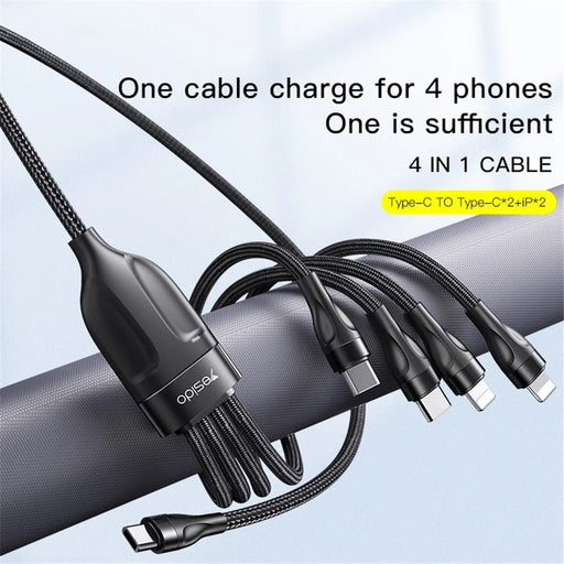 YESIDO CA110 4 in 1 Charging Cord Type-C to Type-C*2+Lightning*2 Nylon Braided Cell Phone Cable - 2