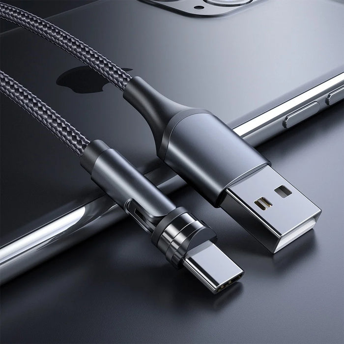 2m Type-C Data Cable 540 Degrees Rotatable Braided Charging Cable + Magnetic Plug - Black - 2