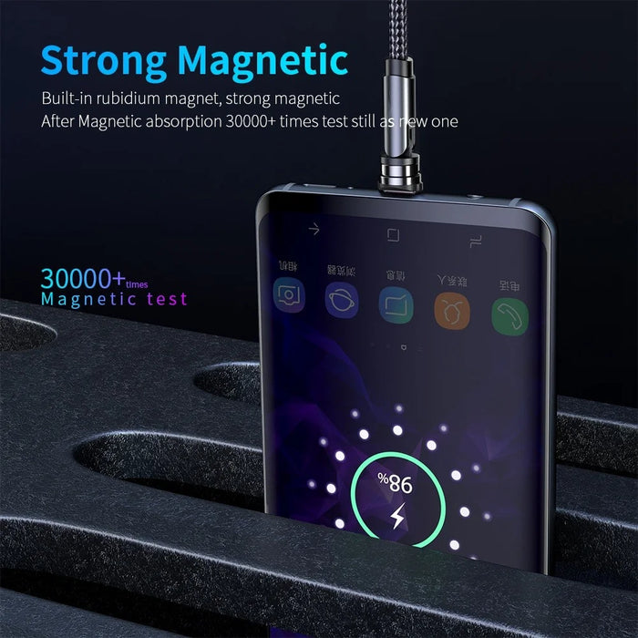 2m Type-C Data Cable 540 Degrees Rotatable Braided Charging Cable + Magnetic Plug - Black - 7