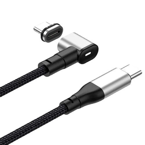 2m PD 100W Magnetic Adsorption Type-C Plug Fast Charging Elbow Cable USB 2.0 Type-C Braided Data Cord - 1