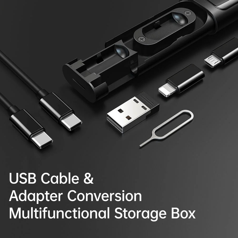 MCDODO WF-1720 Nano Series Multifunctional Fast Charging Data Cable Storage Box Set with Adapter, Eject Pin, Card Slot for Huawei, Xiaomi, Samsung - Black - 6