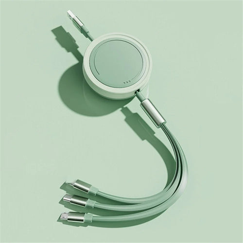 3 in 1 Type-C / Lightning / Micro USB Retractable Data Cable 66W Fast Charging Cord - Green - 1
