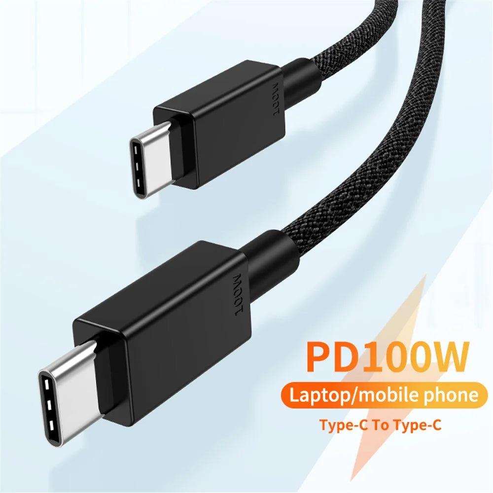 2m PD 100W High-speed Fast Charging Cable Cell Phone Tablet Laptop USB C Device Charge Cord - Black - 2
