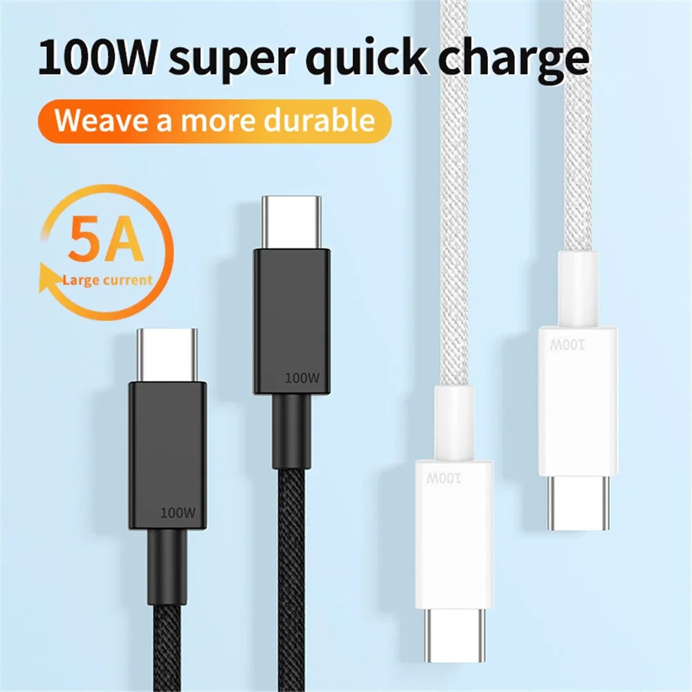 2m PD 100W High-speed Fast Charging Cable Cell Phone Tablet Laptop USB C Device Charge Cord - Black - 3