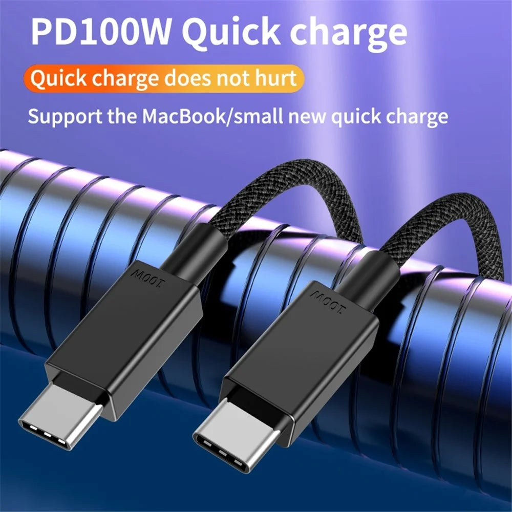 2m PD 100W High-speed Fast Charging Cable Cell Phone Tablet Laptop USB C Device Charge Cord - Black - 4