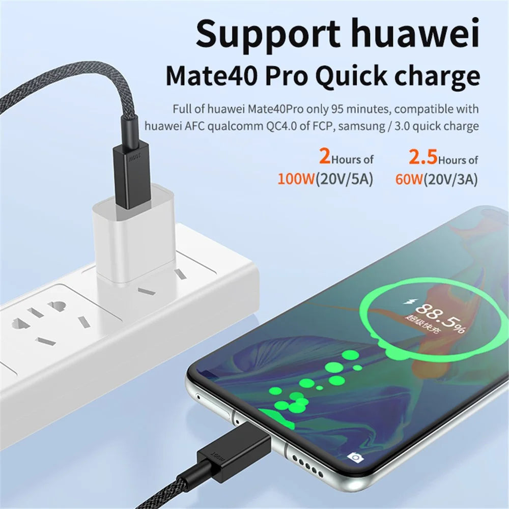 2m PD 100W High-speed Fast Charging Cable Cell Phone Tablet Laptop USB C Device Charge Cord - Black - 5