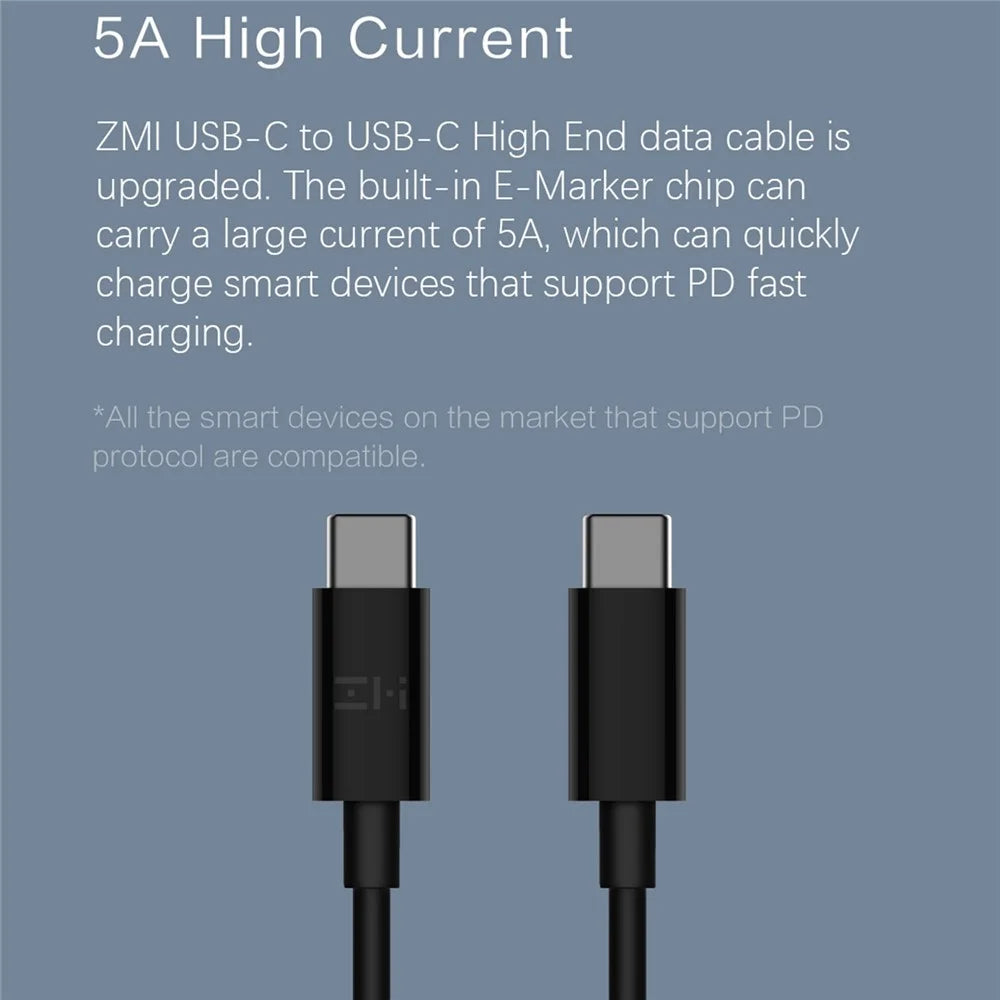ZMI AL308E for iPhone 15 Series 1.5m Data Cable Type-C to Type-C 5A / 100W Fast Charging Wire, High-end Version - White - 4