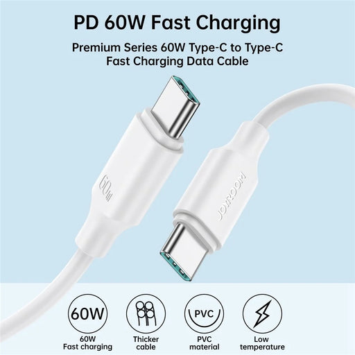 JOYROOM S-CC060A9 1m Premium Series for iPhone 16-15 Series Type-C to Type-C Data Cable PD 60W Fast Charging Cord - White - 2