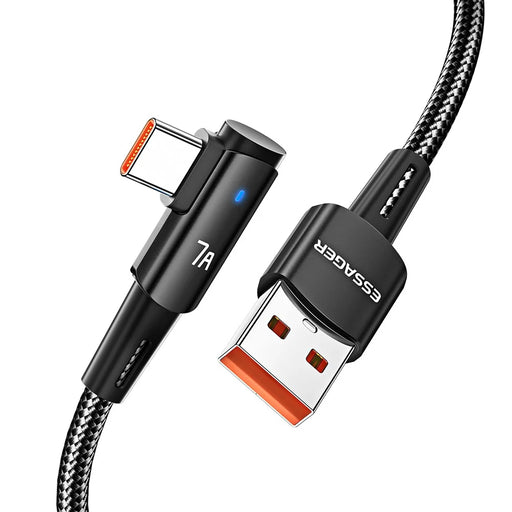 ESSAGER 3m Super Long USB to Type-C Charging Cord 7A Fast Charge Elbow Design Braided 480Mbps Data Transfer Cable - 1