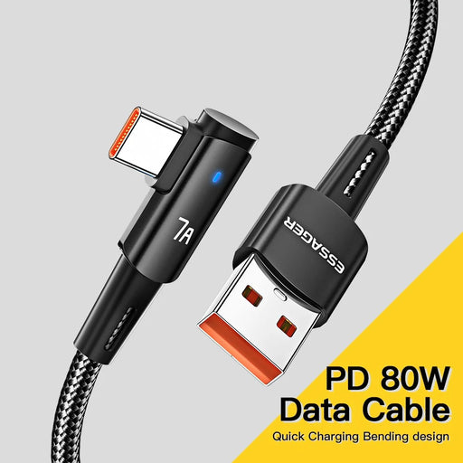 ESSAGER 3m Super Long USB to Type-C Charging Cord 7A Fast Charge Elbow Design Braided 480Mbps Data Transfer Cable - 2