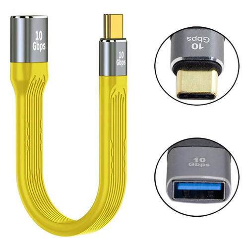 13cm USB 3.1 Type-C Male Host to USB 3.0 Type A Female OTG Flat Slim FPC 10Gbps Data Cable for Laptop Phone - Yellow - 1